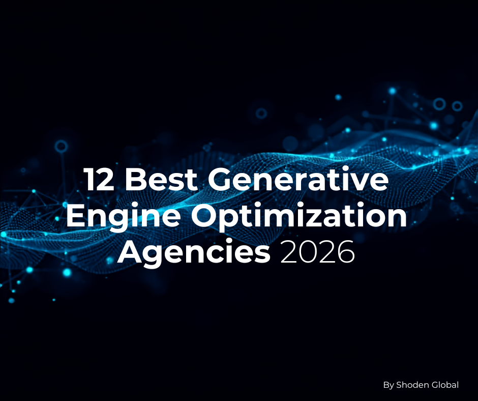Neural Network Mesh with Dynamic Typography 12 Best Generative Engine Optimization Agencies 2026 title graphic over a blue digital network background