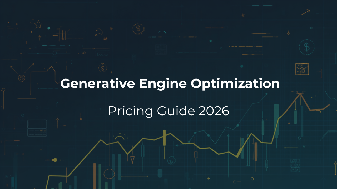 Modern Composite for Financial Insights Generative Engine Optimization Pricing Guide 2026 title graphic with financial charts and a yellow trend line.